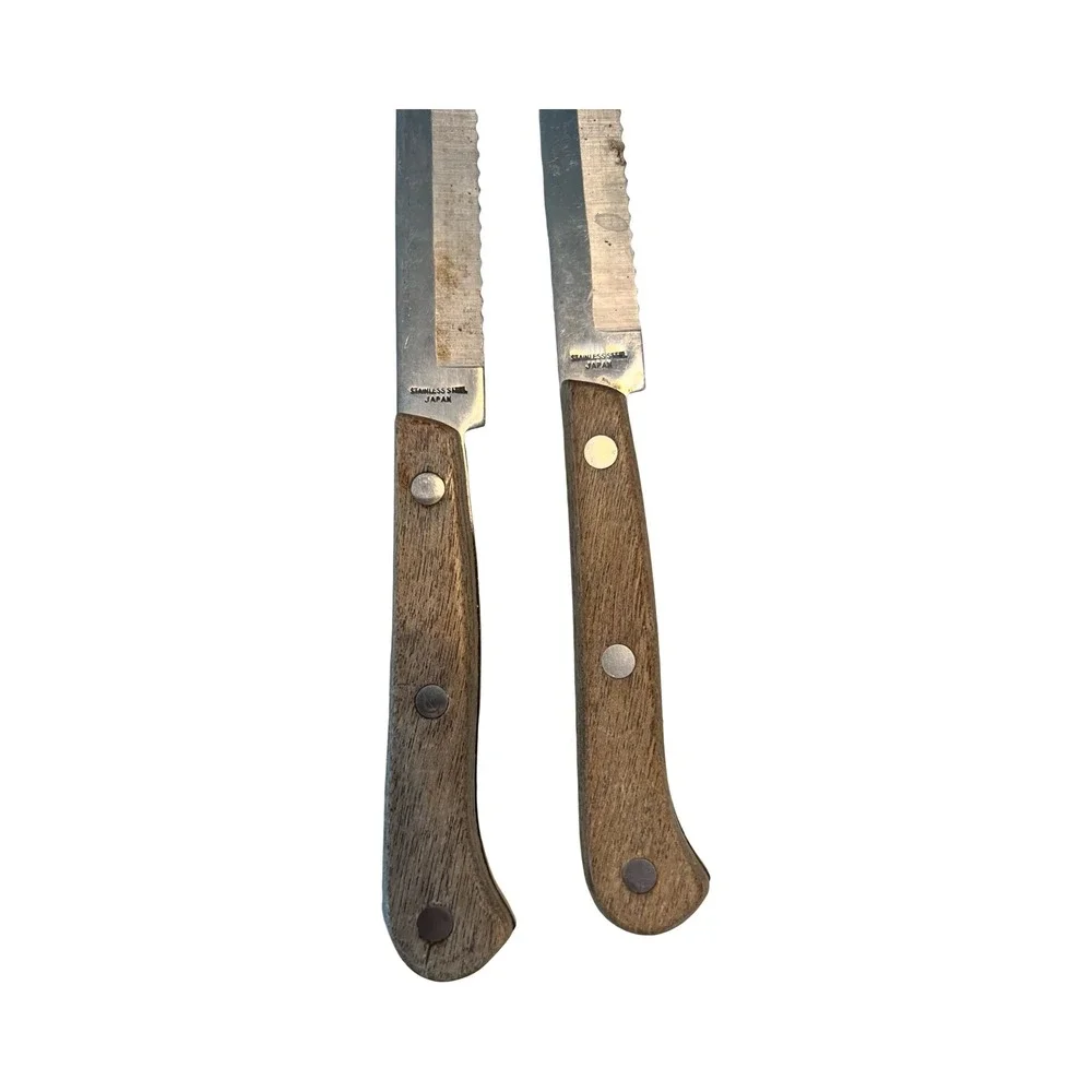 Vintage Medallion Steak Knives Set of 2 Wood Handle Stainless Steel Japan